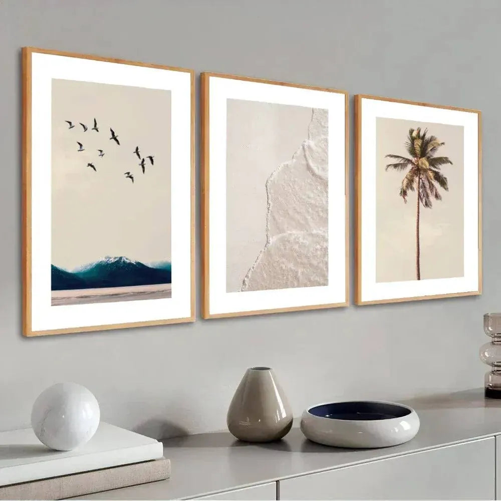 Kit 3 Quadros Decorativos Praia e Mar Charme da Casa Moldura