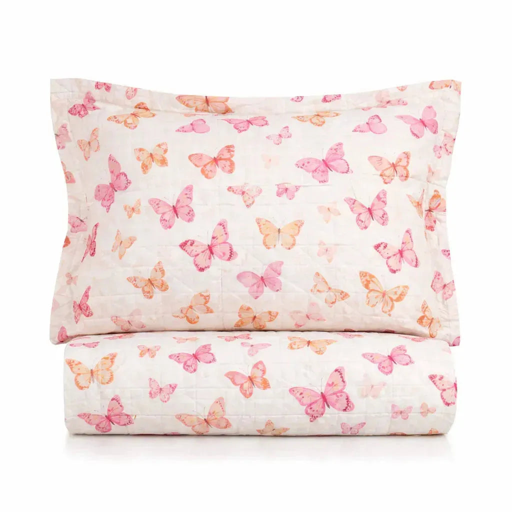 Cobre-leito Bouti de Microfibra Ultrassonic Estampada + Porta-travesseiros – Íris Rosa Charme da Casa