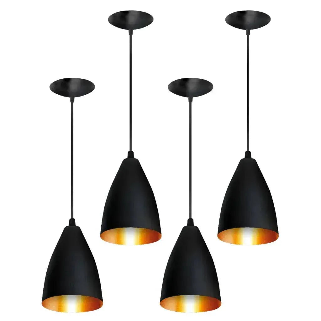 Kit 4 Pendentes Vegas Preto Texturizado com Bronze Charme da Casa