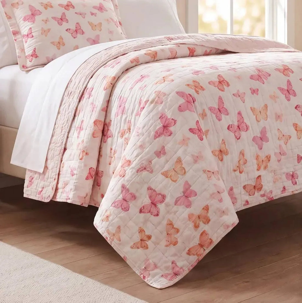 Cobre-leito Bouti de Microfibra Ultrassonic Estampada + Porta-travesseiros – Íris Rosa Charme da Casa