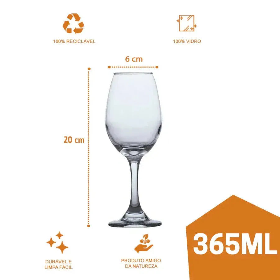 Kit 3 Taças de Vidro Água e Vinho Tinto Luxo Charme da Casa
