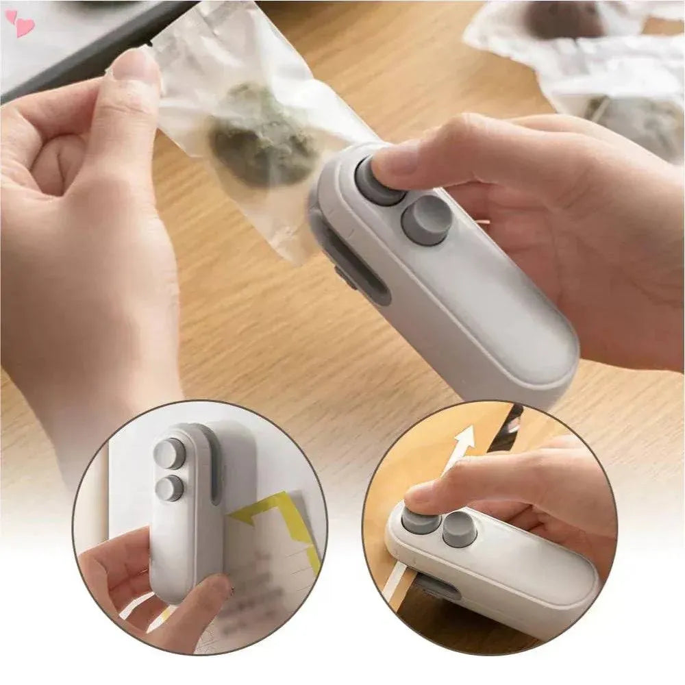 Mini Selador de Sacos para Plásticos e Lanches 2 em 1 Charme da Casa
