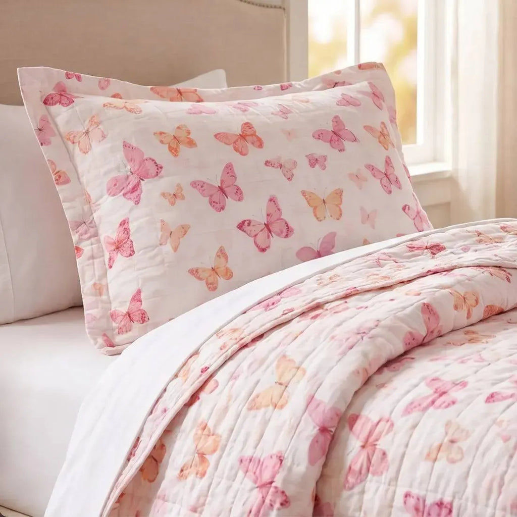 Cobre-leito Bouti de Microfibra Ultrassonic Estampada + Porta-travesseiros – Íris Rosa Charme da Casa
