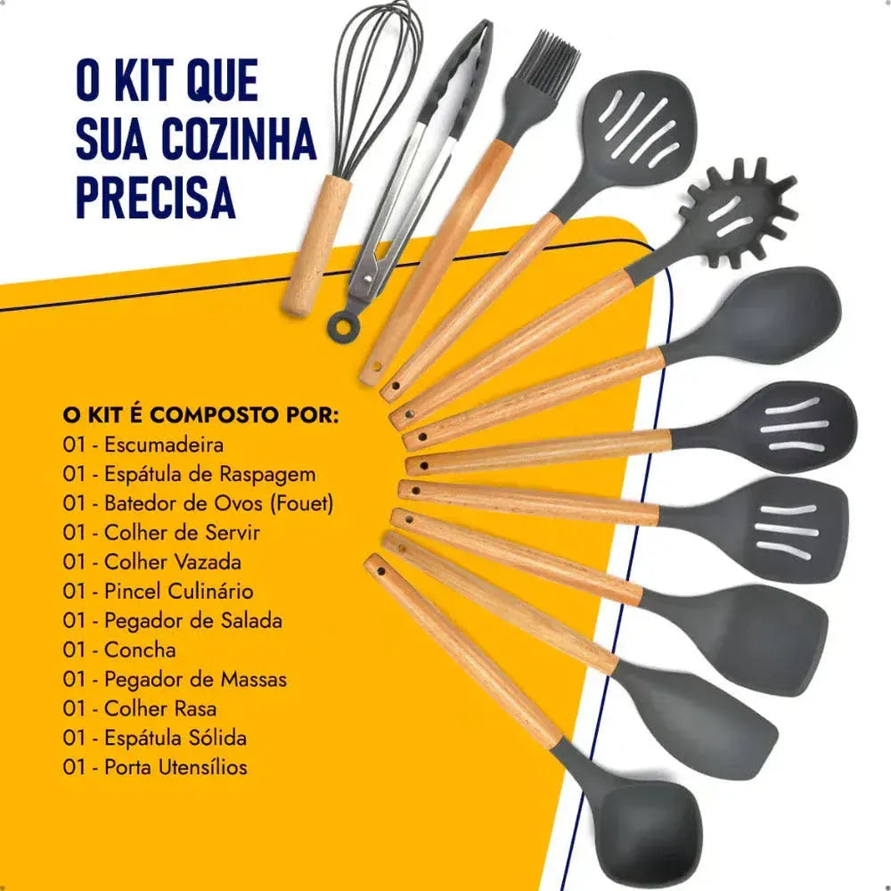 Kit Utensílios de Cozinha em Silicone Lar Bem Feito