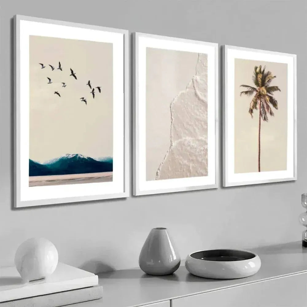 Kit 3 Quadros Decorativos Praia e Mar Charme da Casa Moldura