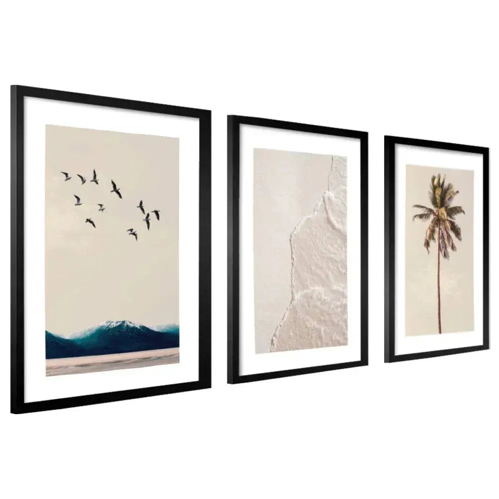 Kit 3 Quadros Decorativos Praia e Mar Charme da Casa Moldura